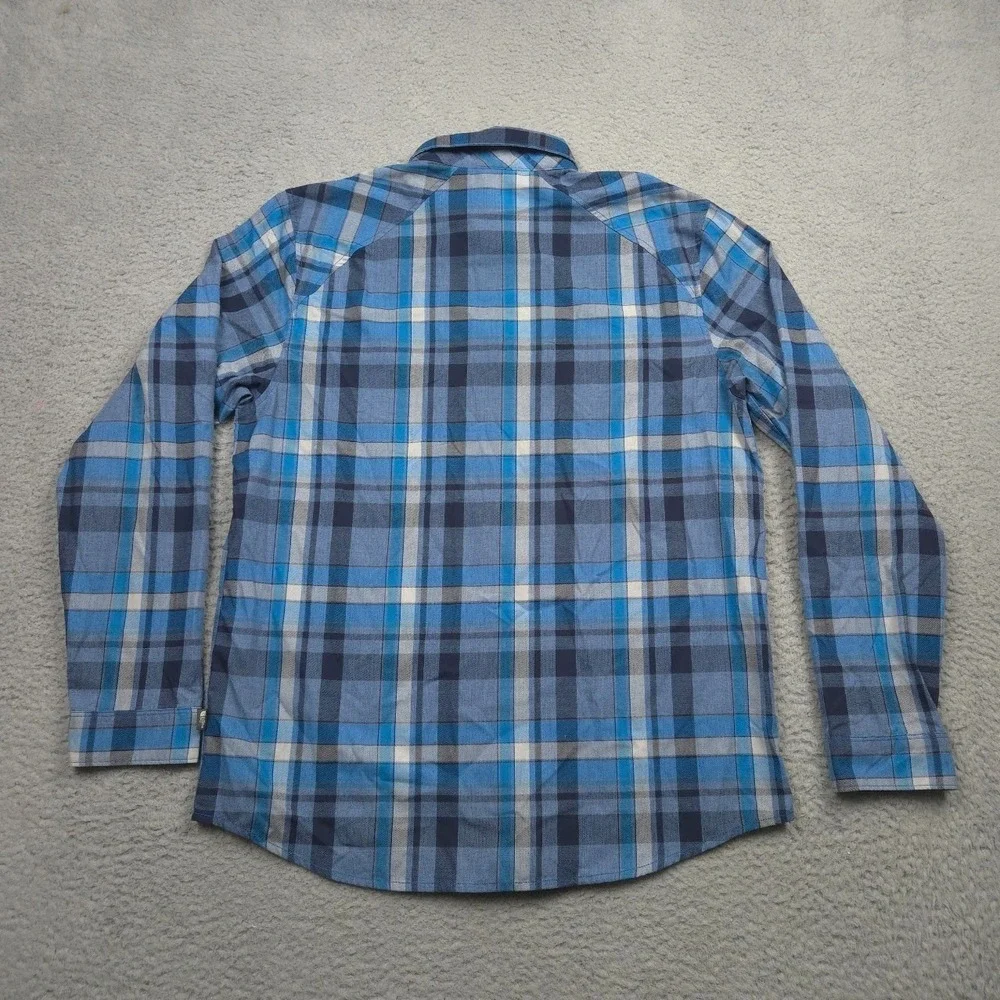 The North Face Plaid Button Up Shirt Mens L Blue Outdoor Hiking Polyester